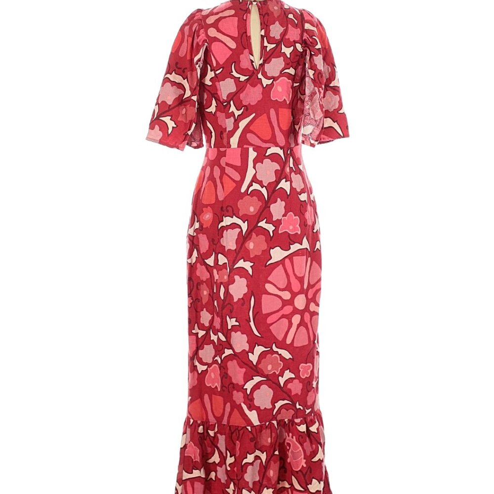 Rhode x Target Midi Dress Red Zinnia Print Boho Bell Sleeve 10